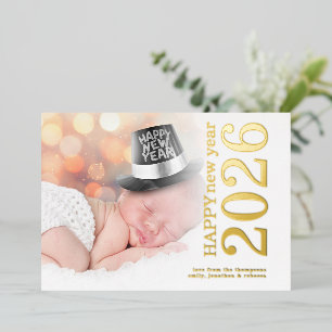 Modern Photo Rotated Text Happy New Year 2025 Real Foil Holiday Card