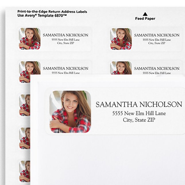 Modern Photo Rounded Edges White (Modern white return address label personalized with your photo. Perfect for graduates.)