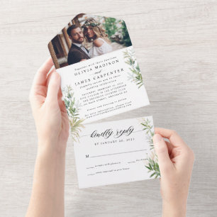 Modern Photo RSVP Greenery Botanical Wedding All In One Invitation