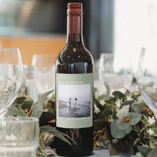 Modern Photo Sage Green Love & Thanks Wedding Wine Label