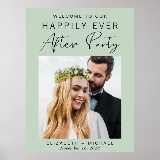 Modern Photo Sage Green Wedding Reception Welcome Poster (Front)