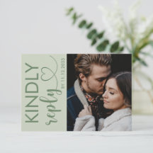 Modern Photo & Sage Green Wedding  RSVP Card