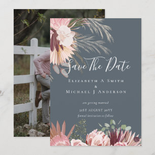 MODERN PHOTO SAVE DATES - Pampas Grass Burgundy