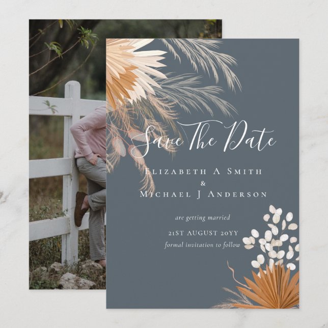 Modern Photo Save Dates PAMPAS Grass Terracotta (Front/Back)
