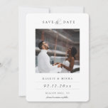 Modern Photo Save The Date Announcement<br><div class="desc">Modern Photo Save the Date Card.  Elegant typography design with bold type and script. Square photo in center and solid emerald green color backing.</div>