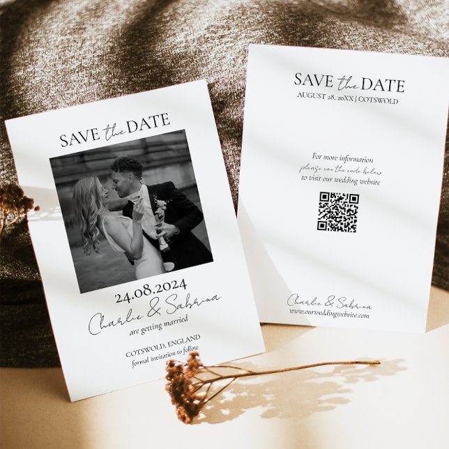 Modern Photo Save the Date Card with QR Code  (Creator Uploaded)