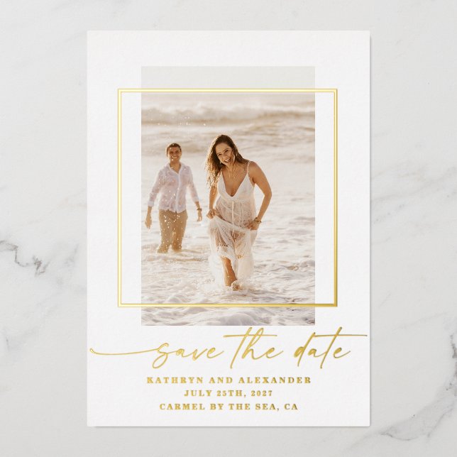 Modern Photo Save The Date Real Gold Foil Invitati (Front)