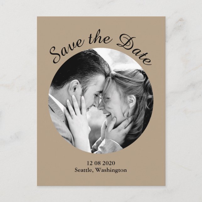 Modern Photo Save the Date - taupe Announcement Postcard (Front)