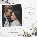 Modern Photo Save the Date Wedding Invite Template<br><div class="desc">This simply chic photo wedding save the date flat card template features an elegant, minimalist, modern design. Please browse our shop for versions of this design with Save the Date text in black and in rose gold, and in a postcard format, too! The front features your first names under your...</div>