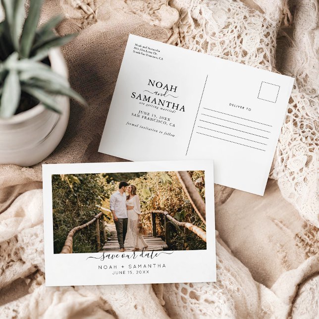 Modern Photo Save the Date Wedding Minimalist Postcard (Creator Uploaded)