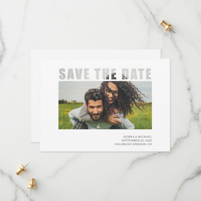 Modern Photo Save the Date  with Transparent Text (Front/Back In Situ)