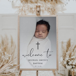 Modern Photo Script Baptism Welcome Sign