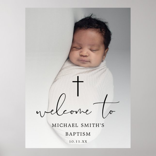 Modern Photo Script Baptism Welcome Sign (Front)