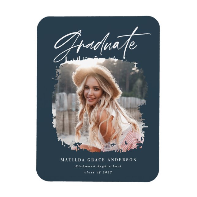 Modern photo script contemporary graduation magnet (Vertical)