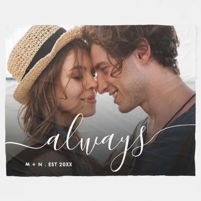 Modern Photo Script Couple Love Always Family Fleece Blanket (Front (Horizontal))