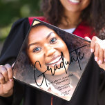 Modern photo script custom personalized graduation cap topper<br><div class="desc">Celebrate your big day with this simple,  trendy,  and modern photo grad cap topper featuring one full-bleed photo with a trendy contemporary Graduate black typography overlay,  along with the graduate name,  school name,  and class year.</div>