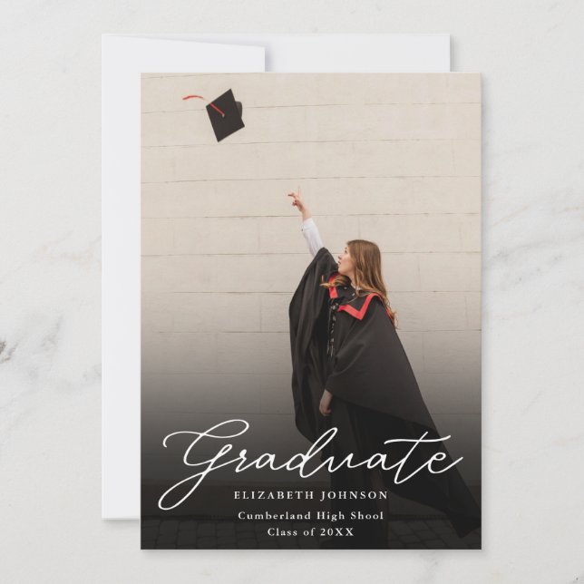 Modern Photo Script Graduation Party Invitation (Front)