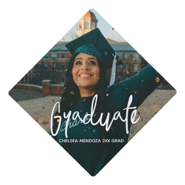 modern photo script graduation Tassel Topper (Front)