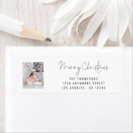 Modern Photo Script Merry Christmas Return Address