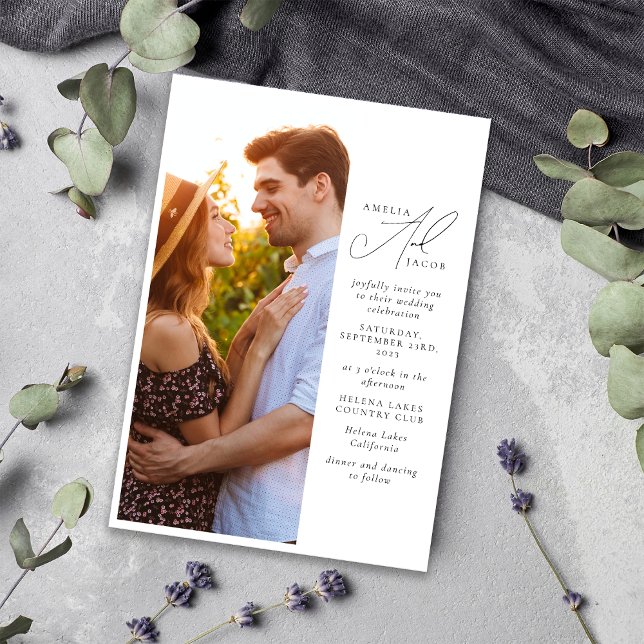 Modern Photo Script QR Code All in One Wedding Invitation (Creator Uploaded)