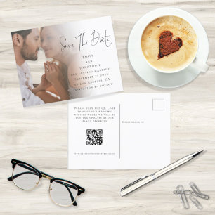 Modern Photo Script QR Code Wedding Save The Date Postcard
