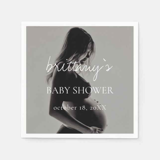 Modern Photo Script Typography Baby Shower Napkin (Front)