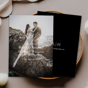 Modern Photo Script Wedding Monogram Save the Date Invitation