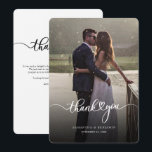 Modern Photo Script Wedding Thank You Card<br><div class="desc">A great and thoughtful way to thank your friends,  family,  and coworkers who graced you their presence on your your wedding day with this modern photo thank you cards with script hand lettered "thank you" and a love heart.</div>