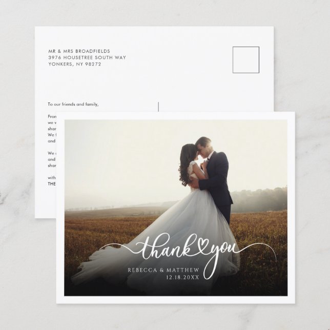 Modern Photo Script Wedding Thank You Card (Front/Back)