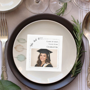 Modern photo She did it Graduation Party luncheon Napkin