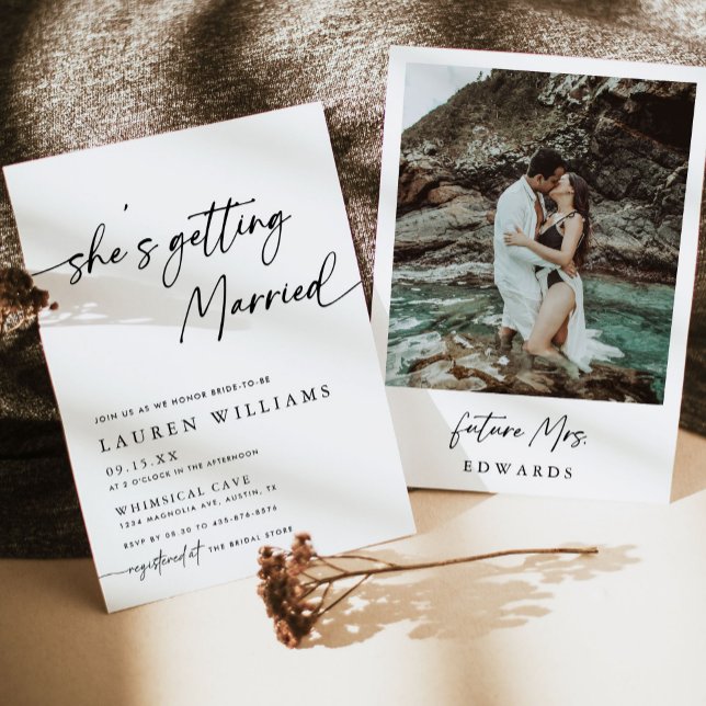 Modern Photo She's Getting Married Bridal Shower Invitation (Creator Uploaded)