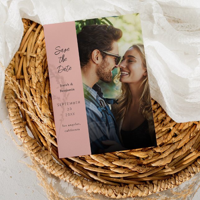 Modern Photo & Side Save the Date - Dusty Rose Invitation (Creator Uploaded)