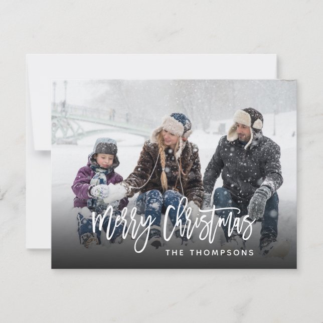 Modern Photo Signature Script Merry Christmas  Holiday Card (Front)