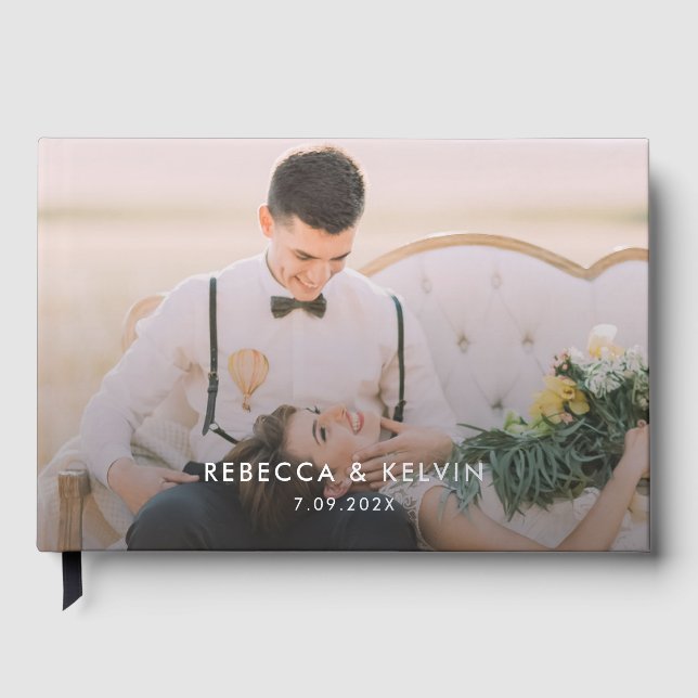 Modern Photo Silver Foil Wedding  Guest Book (Front)