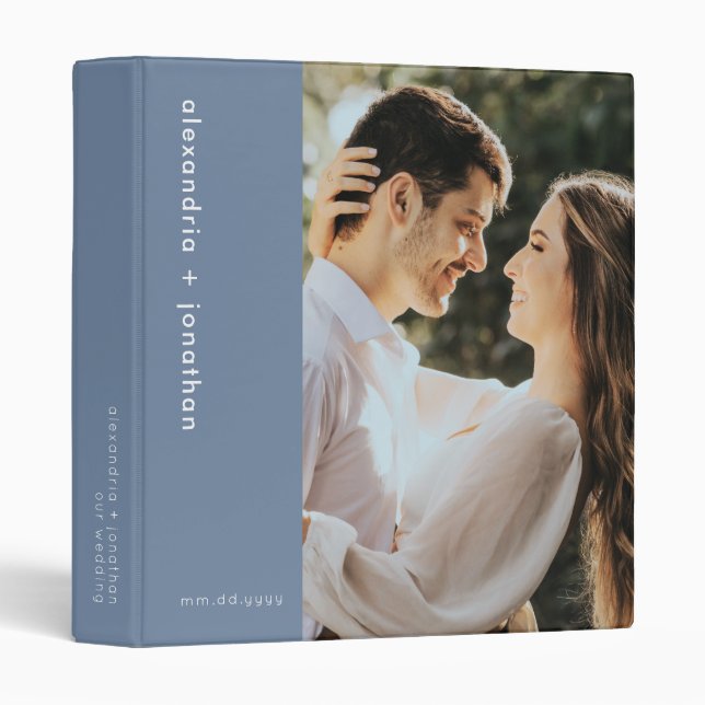 Modern Photo Simple Dusty Blue Wedding Planner Binder (Front/Spine)