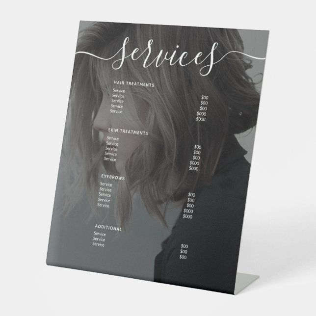 Modern Photo Simple Salon Service Menu Price List  Pedestal Sign (Front)