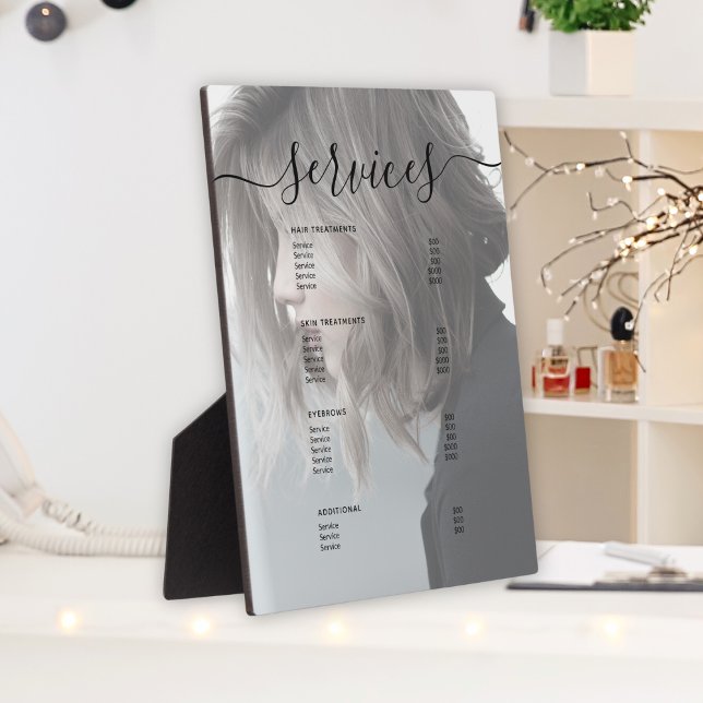 Modern Photo Simple Salon Service Menu Price List  Plaque (Creator Uploaded)