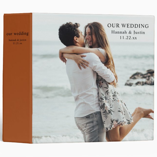 Modern Photo Simple Terra Cotta Wedding Planner  Binder (Front/Spine)