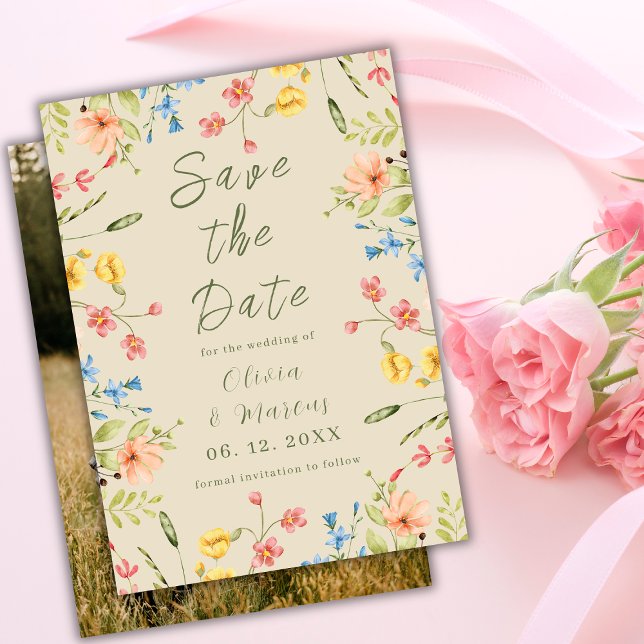 Modern Photo Simple Wildflowers  Beige Save The Date (Creator Uploaded)