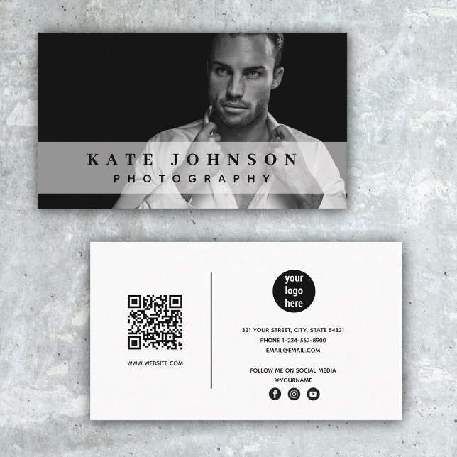 Modern Photo Social Media QR Code Business Logo Card (Modern Photo Social Media QR Code Business Logo Business Card)