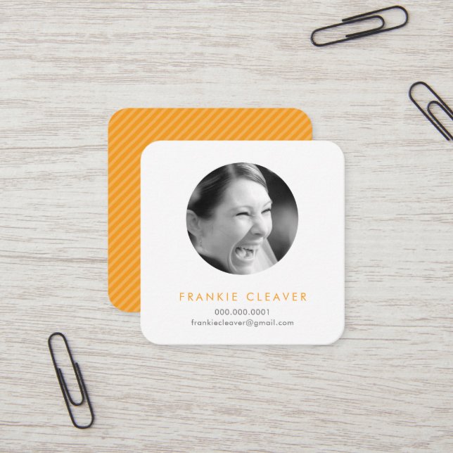 MODERN PHOTO SPOT headshot simple circle orange Square Business Card (Front/Back In Situ)