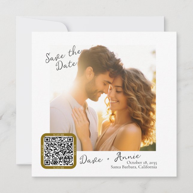 Modern Photo Square with QR Code Save The Date (Front)