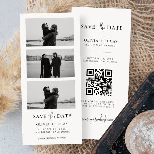 Modern Photo Strip Wedding QR Code Save The Date