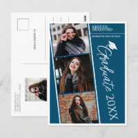 Modern Photo Strips Blue Graduation Announcement