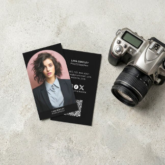 Modern photo stylist social media QR code Business Card