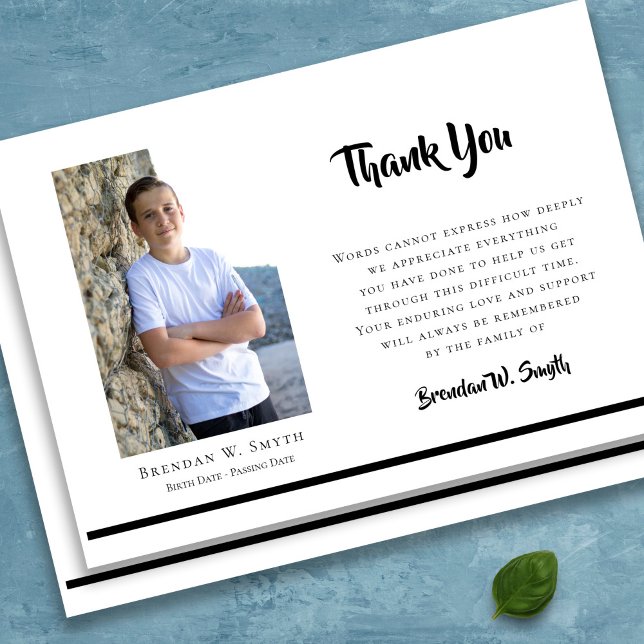 Modern Photo Sympathy Funeral Thank You Card (Modern Bereavement Photo Sympathy Funeral Thank You Card)