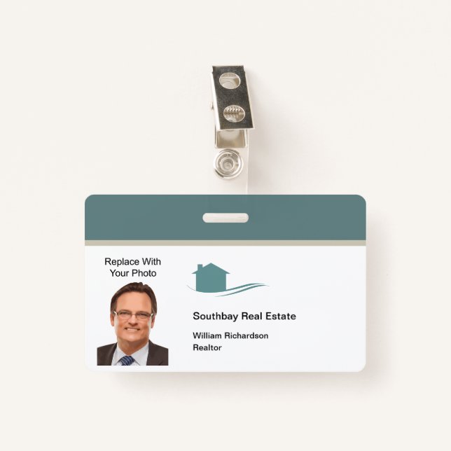 Modern Photo Template Real Estate Name Badge (Front with Clip)