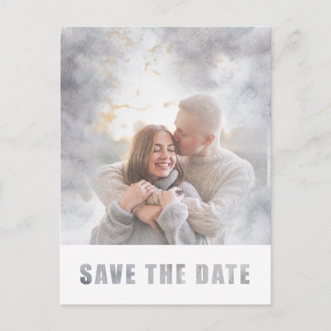Modern Photo Text Overlay Wedding Save the Date  Announcement Postcard (Front)
