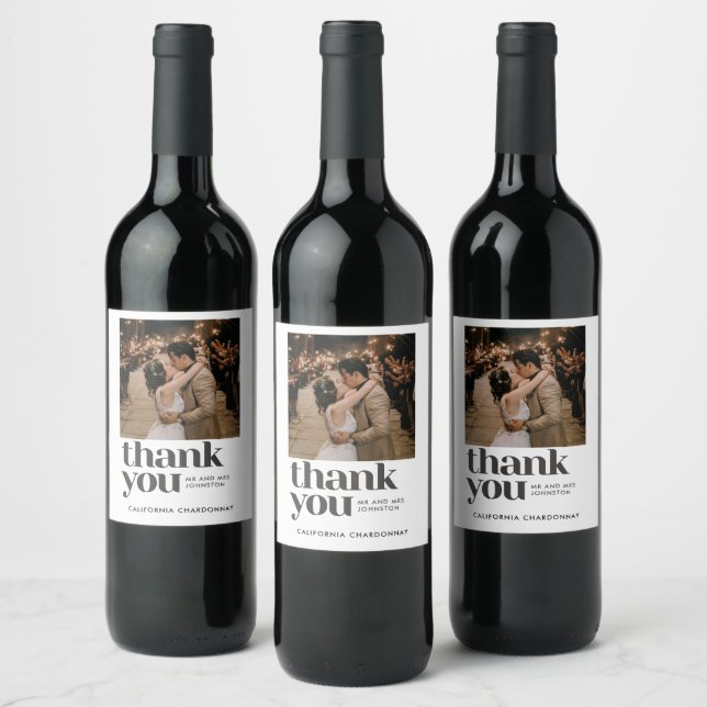 Modern Photo Thank You Wedding Favour  Wine Label (Bottles)