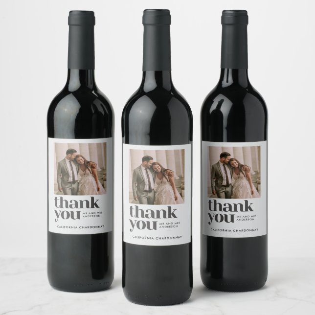 Modern Photo Thank You Wedding Favour  Wine Label (Bottles)